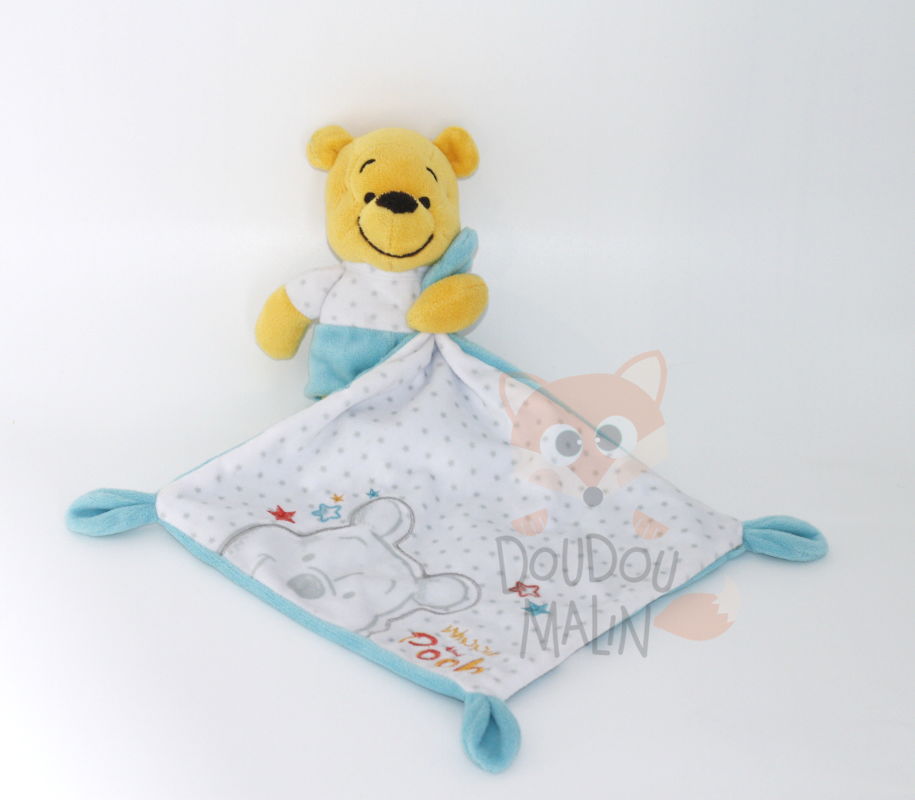  - winnie lourson - mouchoir blanc bleu 25 cm 